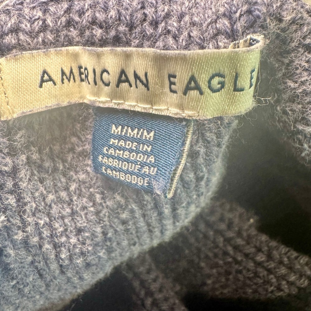 American Eagle Blue Acid Wash V-Neck Cotton Knit Relaxed Sweater Womens Medium - Picture 4 of 5